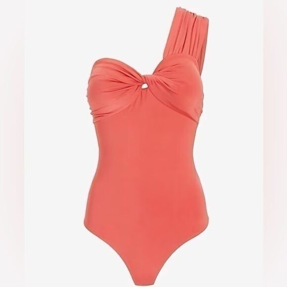 Express Women's Silky One Shoulder Twist Thong Bodysuit -NWT- XS - Coral​​ - Picture 1 of 3
